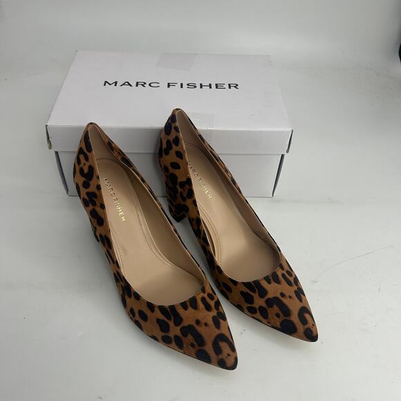 NEW Marc Fisher Viviene Dark Brown Leopard Heels Size 7.5 Pointy Block Heel Pump - Picture 7 of 13